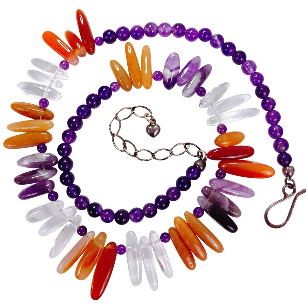 Signed Jay King DTR Sterling Silver Colorful Gemstone Amethyst Quartz Necklace